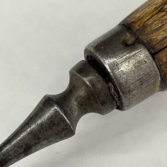 Antique 2 Prong Steel Fork Primitive Wood Handle Early 20th Century 9 inch - Picture 7 of 16